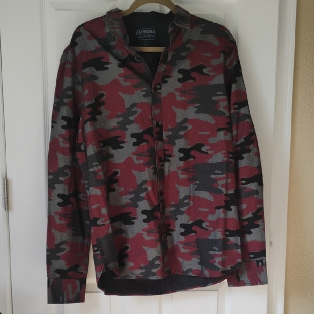 American Rag Licorice Red and Gray Camo Button-Up Shirt Sz medium NEW WITH TAGS
